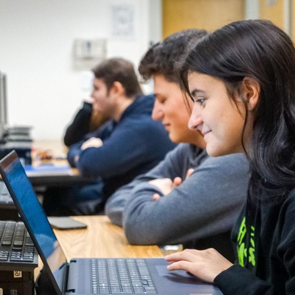 Students sitting at desk working on the computer